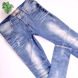 John Galliano Slim Skinny Jeans Studded Distressed Light Wash Italy Size 30